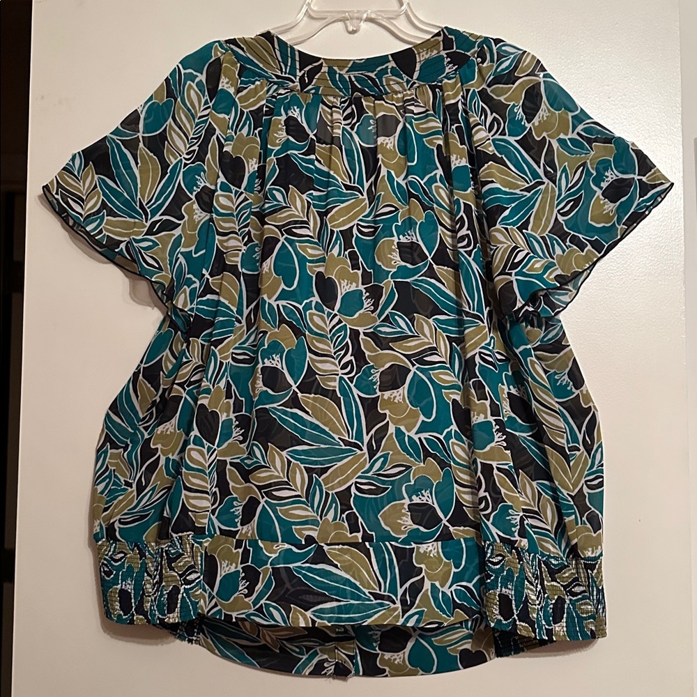 East 5th Floral Blouse - Teal, Olive, Black